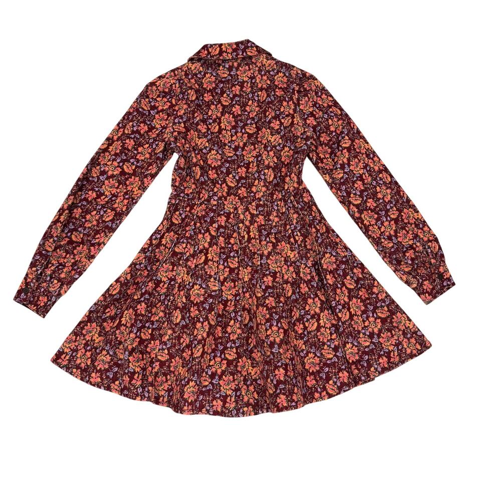 Free People Harper Floral Corduroy Mini Dress Sleeve Button Cotton Women's 2 - Picture 2 of 12